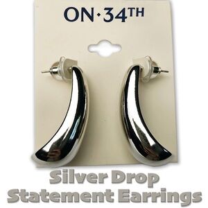 ON 34TH Silver Drop Statement Earrings